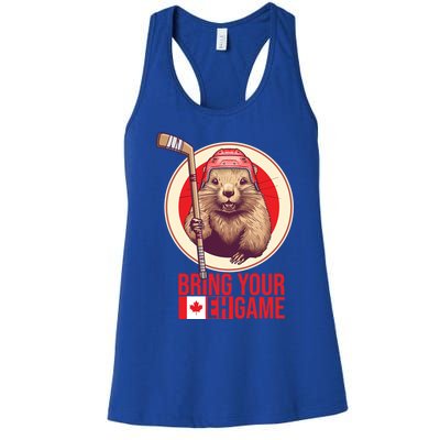 Canadian Hockey Beaver Canada Day Bring Your Eh! Game Funny Gift Women's Racerback Tank