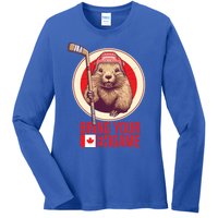 Canadian Hockey Beaver Canada Day Bring Your Eh! Game Funny Gift Ladies Long Sleeve Shirt