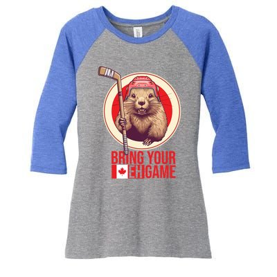 Canadian Hockey Beaver Canada Day Bring Your Eh! Game Funny Gift Women's Tri-Blend 3/4-Sleeve Raglan Shirt