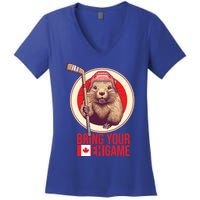 Canadian Hockey Beaver Canada Day Bring Your Eh! Game Funny Gift Women's V-Neck T-Shirt