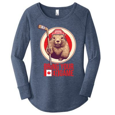 Canadian Hockey Beaver Canada Day Bring Your Eh! Game Funny Gift Women's Perfect Tri Tunic Long Sleeve Shirt