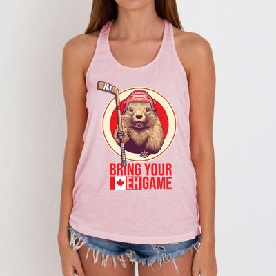 Canadian Hockey Beaver Canada Day Bring Your Eh! Game Funny Gift Women's Knotted Racerback Tank