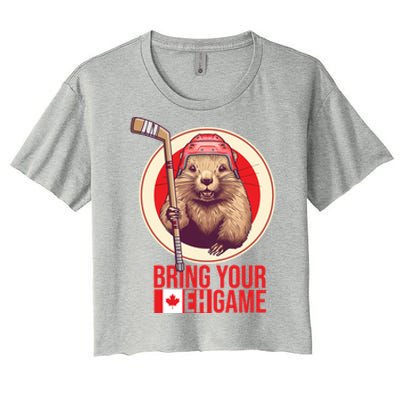 Canadian Hockey Beaver Canada Day Bring Your Eh! Game Funny Gift Women's Crop Top Tee