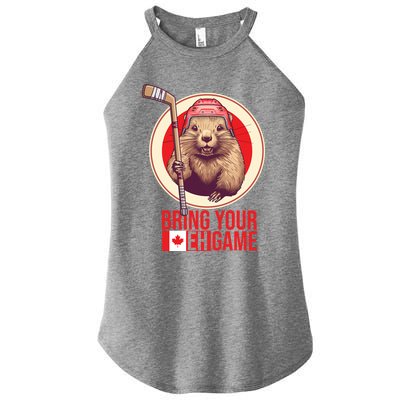 Canadian Hockey Beaver Canada Day Bring Your Eh! Game Funny Gift Women's Perfect Tri Rocker Tank