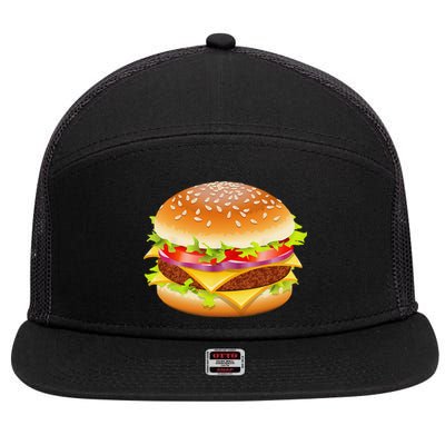 Cheeseburger Hamburger Burger Funny Food Halloween Costume 7 Panel Mesh Trucker Snapback Hat