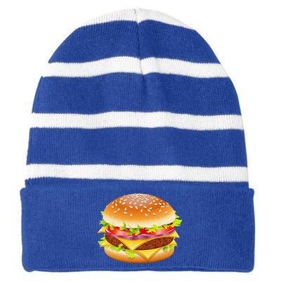 Cheeseburger Hamburger Burger Funny Food Halloween Costume Striped Beanie with Solid Band