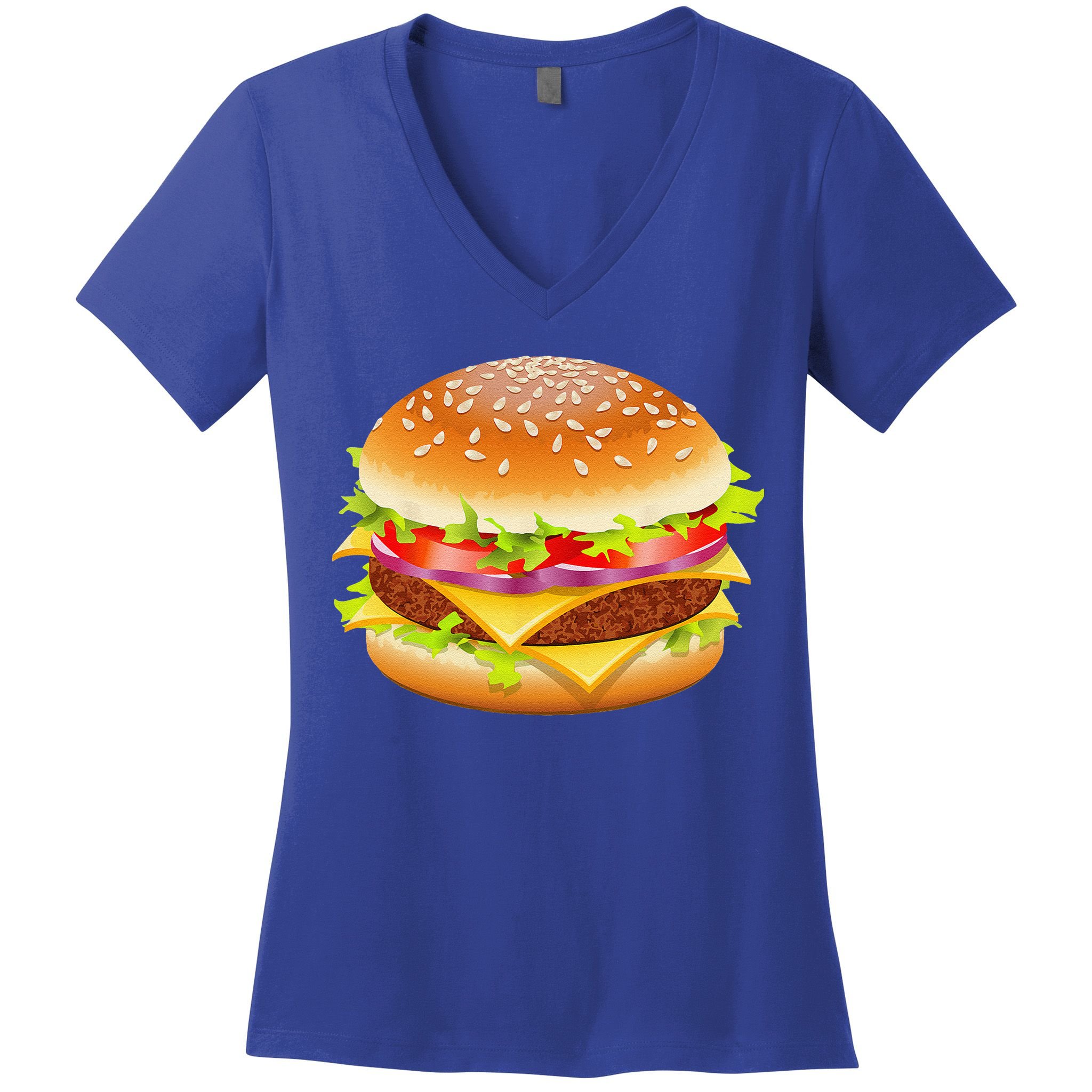 Cheeseburger Hamburger Burger Funny Food Halloween Costume Women's V-Neck T-Shirt