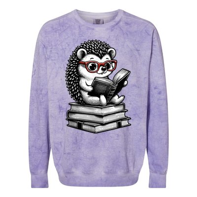 Cute Hedgehog Book Nerd Funny Readers Colorblast Crewneck Sweatshirt