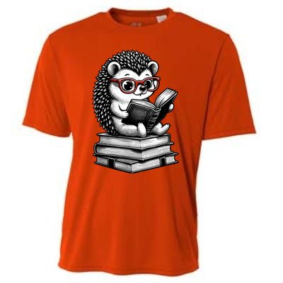 Cute Hedgehog Book Nerd Funny Readers Cooling Performance Crew T-Shirt