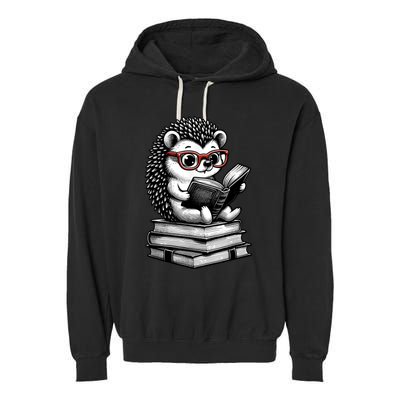 Cute Hedgehog Book Nerd Funny Readers Garment-Dyed Fleece Hoodie