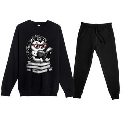 Cute Hedgehog Book Nerd Funny Readers Premium Crewneck Sweatsuit Set