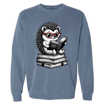 Cute Hedgehog Book Nerd Funny Readers Garment-Dyed Sweatshirt