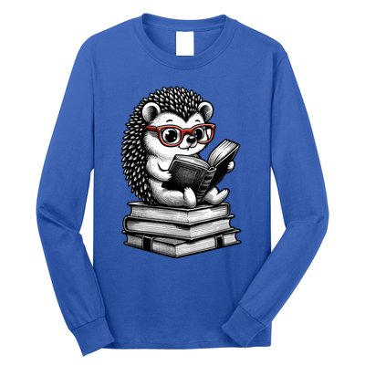 Cute Hedgehog Book Nerd Funny Readers Long Sleeve Shirt