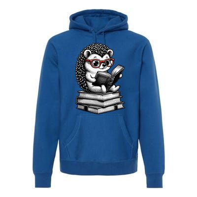 Cute Hedgehog Book Nerd Funny Readers Premium Hoodie