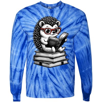 Cute Hedgehog Book Nerd Funny Readers Tie-Dye Long Sleeve Shirt