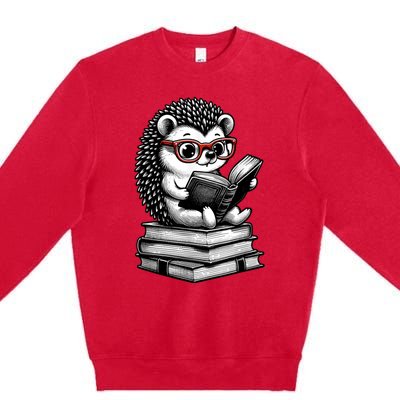 Cute Hedgehog Book Nerd Funny Readers Premium Crewneck Sweatshirt