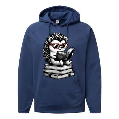 Cute Hedgehog Book Nerd Funny Readers Performance Fleece Hoodie