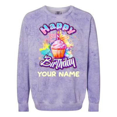 Cute Happy Birthday Graffiti Cupcake Personalized Custom Name Colorblast Crewneck Sweatshirt