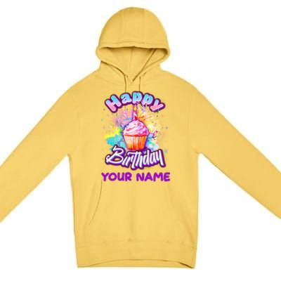 Cute Happy Birthday Graffiti Cupcake Personalized Custom Name Premium Pullover Hoodie