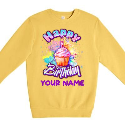 Cute Happy Birthday Graffiti Cupcake Personalized Custom Name Premium Crewneck Sweatshirt