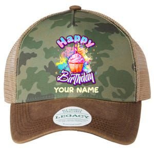 Cute Happy Birthday Graffiti Cupcake Personalized Custom Name Legacy Tie Dye Trucker Hat