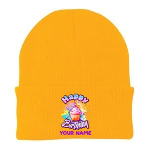 Cute Happy Birthday Graffiti Cupcake Personalized Custom Name Knit Cap Winter Beanie