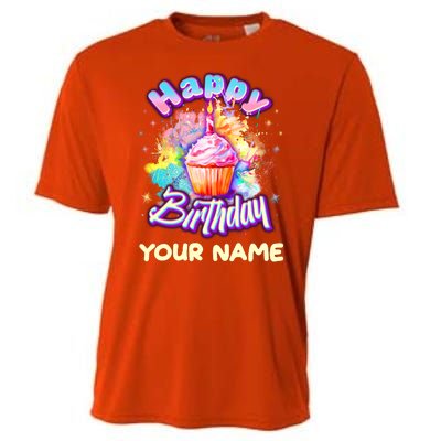 Cute Happy Birthday Graffiti Cupcake Personalized Custom Name Cooling Performance Crew T-Shirt