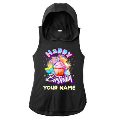 Cute Happy Birthday Graffiti Cupcake Personalized Custom Name Ladies PosiCharge Tri-Blend Wicking Draft Hoodie Tank