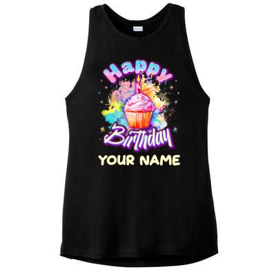 Cute Happy Birthday Graffiti Cupcake Personalized Custom Name Ladies PosiCharge Tri-Blend Wicking Tank