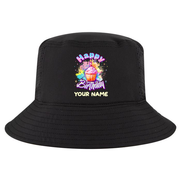 Cute Happy Birthday Graffiti Cupcake Personalized Custom Name Cool Comfort Performance Bucket Hat