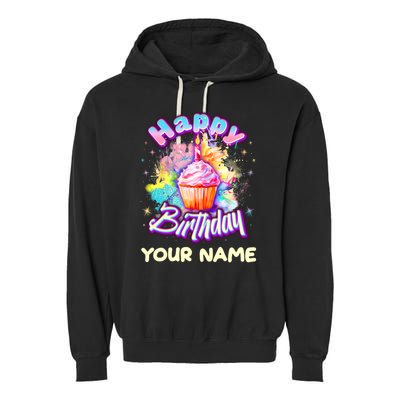Cute Happy Birthday Graffiti Cupcake Personalized Custom Name Garment-Dyed Fleece Hoodie