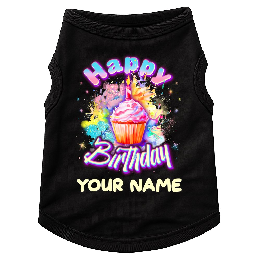 Cute Happy Birthday Graffiti Cupcake Personalized Custom Name Doggie Tank