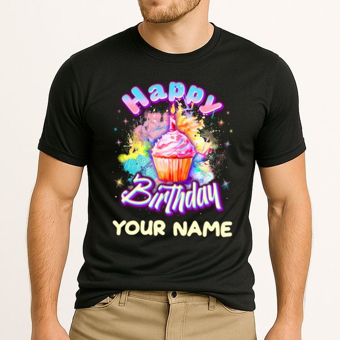 Cute Happy Birthday Graffiti Cupcake Personalized Custom Name Performance Shirt