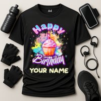 Cute Happy Birthday Graffiti Cupcake Personalized Custom Name Performance Shirt