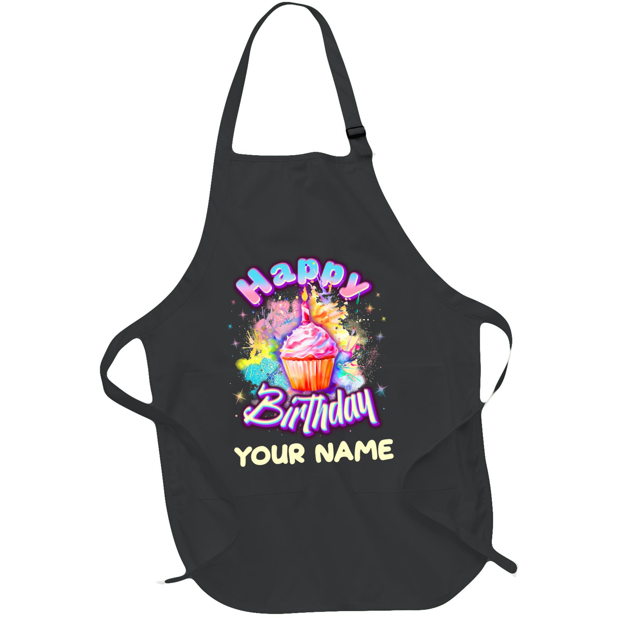 Cute Happy Birthday Graffiti Cupcake Personalized Custom Name Apron