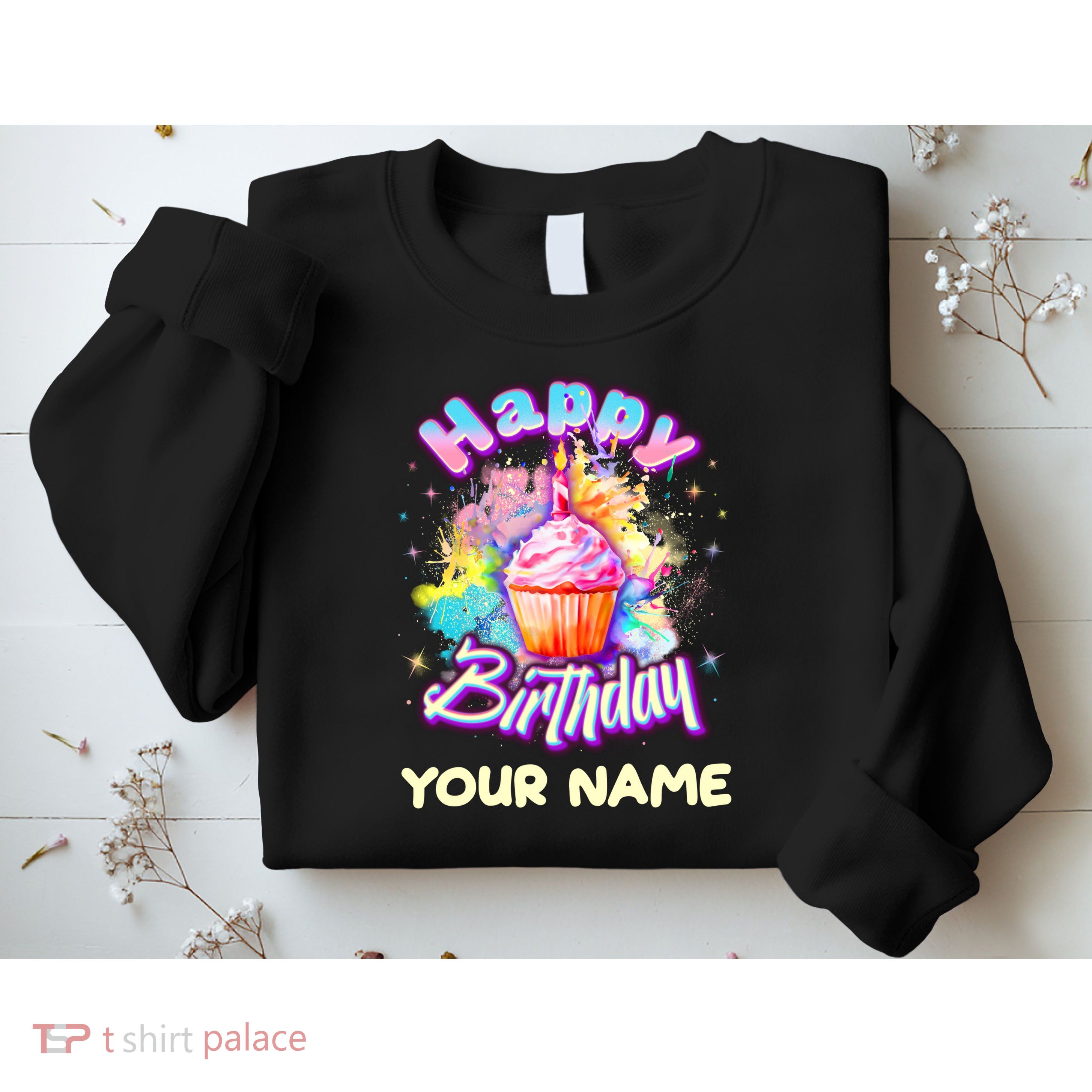 Cute Happy Birthday Graffiti Cupcake Personalized Custom Name Sweatshirt