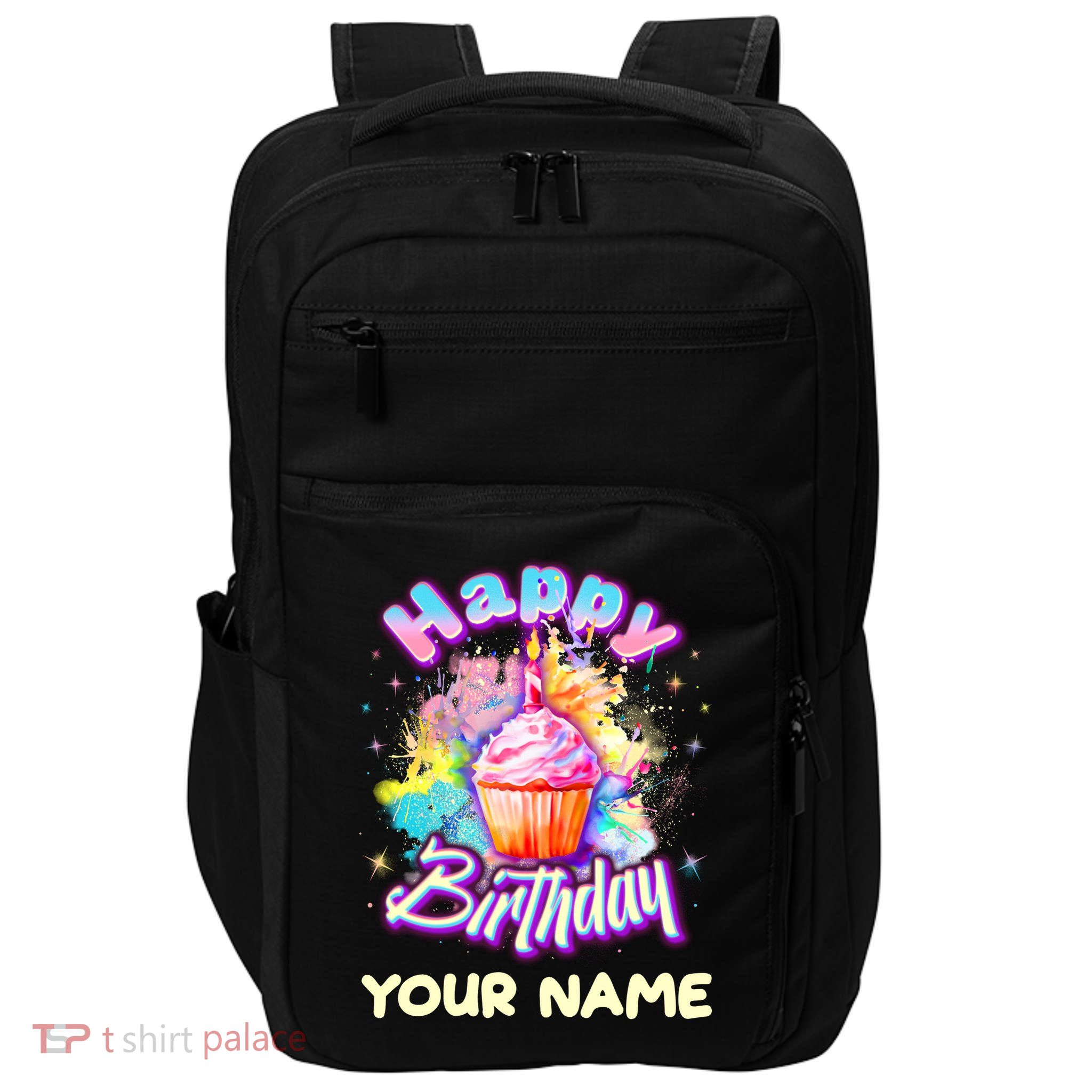 Cute Happy Birthday Graffiti Cupcake Personalized Custom Name Impact Tech Backpack