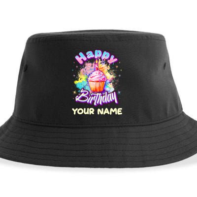 Cute Happy Birthday Graffiti Cupcake Personalized Custom Name Sustainable Bucket Hat