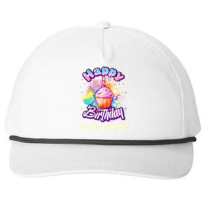 Cute Happy Birthday Graffiti Cupcake Personalized Custom Name Snapback Five-Panel Rope Hat