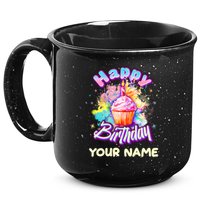 Cute Happy Birthday Graffiti Cupcake Personalized Custom Name 15oz Campfire Ceramic Mug