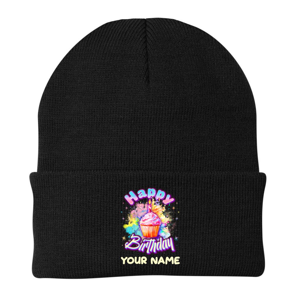 Cute Happy Birthday Graffiti Cupcake Personalized Custom Name Beanie