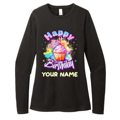 Cute Happy Birthday Graffiti Cupcake Personalized Custom Name Womens CVC Long Sleeve Shirt