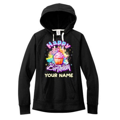 Cute Happy Birthday Graffiti Cupcake Personalized Custom Name Women's Fleece Hoodie