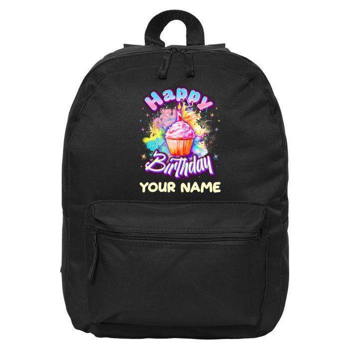 Cute Happy Birthday Graffiti Cupcake Personalized Custom Name 16 in Basic Backpack
