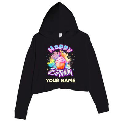 Cute Happy Birthday Graffiti Cupcake Personalized Custom Name Crop Fleece Hoodie