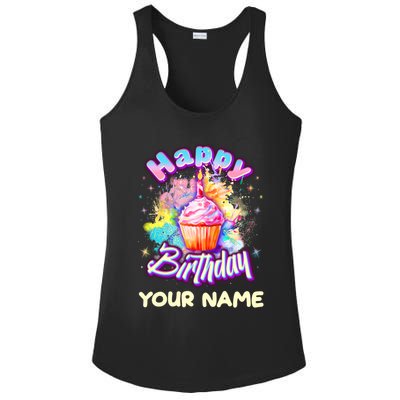 Cute Happy Birthday Graffiti Cupcake Personalized Custom Name Ladies PosiCharge Competitor Racerback Tank