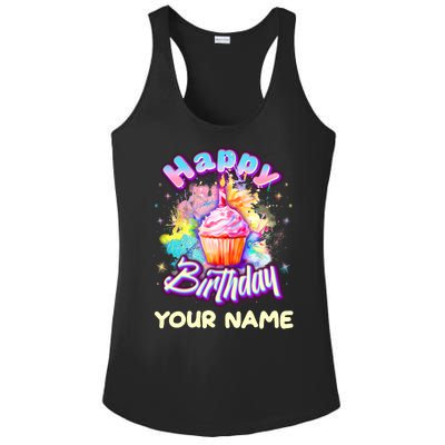 Cute Happy Birthday Graffiti Cupcake Personalized Custom Name Ladies PosiCharge Competitor Racerback Tank