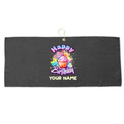 Cute Happy Birthday Graffiti Cupcake Personalized Custom Name Large Microfiber Waffle Golf Towel