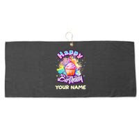 Cute Happy Birthday Graffiti Cupcake Personalized Custom Name Large Microfiber Waffle Golf Towel