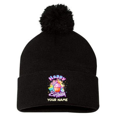 Cute Happy Birthday Graffiti Cupcake Personalized Custom Name Pom Pom 12in Knit Beanie